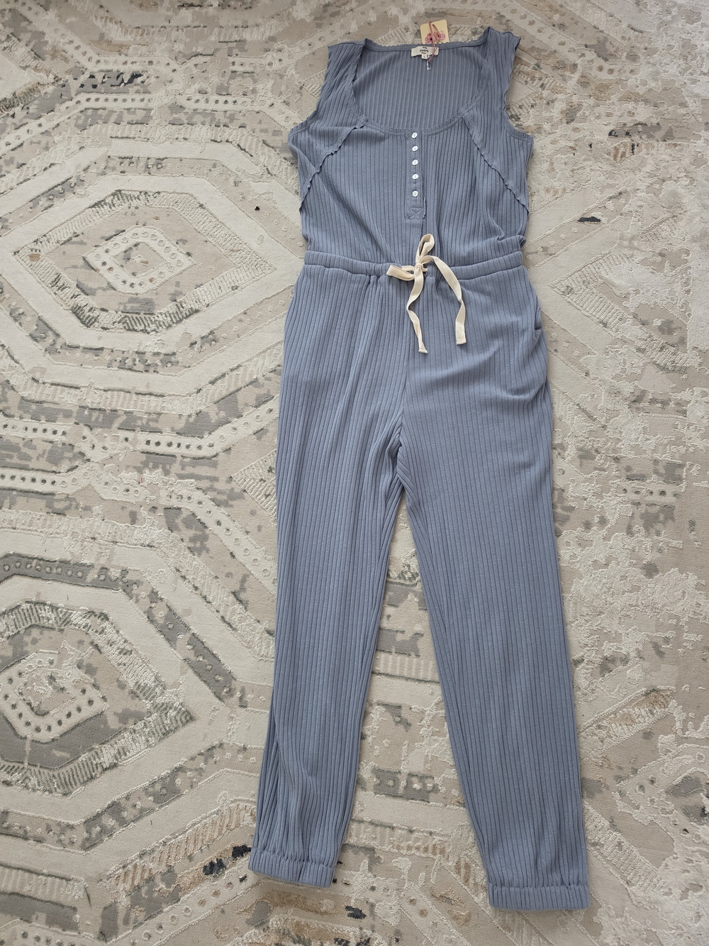 Sleeveless Ribbed Jumpsuit in Dusty Blue